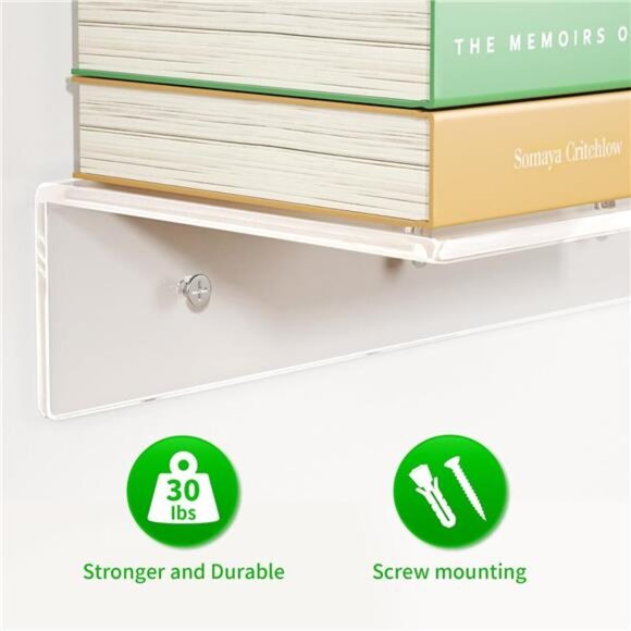 Acrylic Floating Shelves 6-24 Inch,2PCS Clear Shelves for Plant Photo in Bedroom - Picture 4 of 7